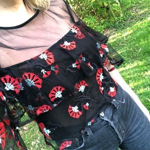 Sheer Black Embroidered Blouse